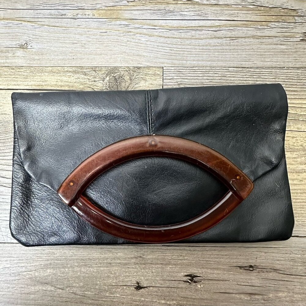 Vintage Roger Gimbel Ladies Black Leather Fold Over Clutch  # 3732